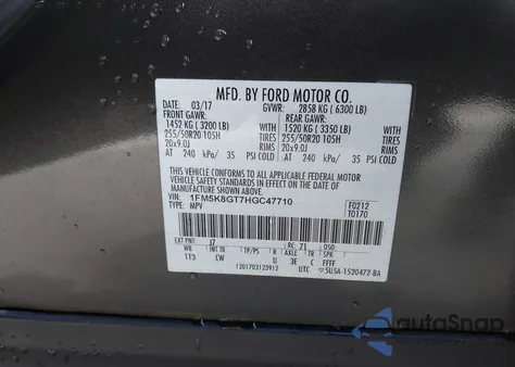 2017 Ford Explorer Sport from USA, damaged, VIN 1FM5K8GT7HGC47710